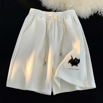 Y2K Oversized Kitten Print Shorts – High-Waist Streetwear Style