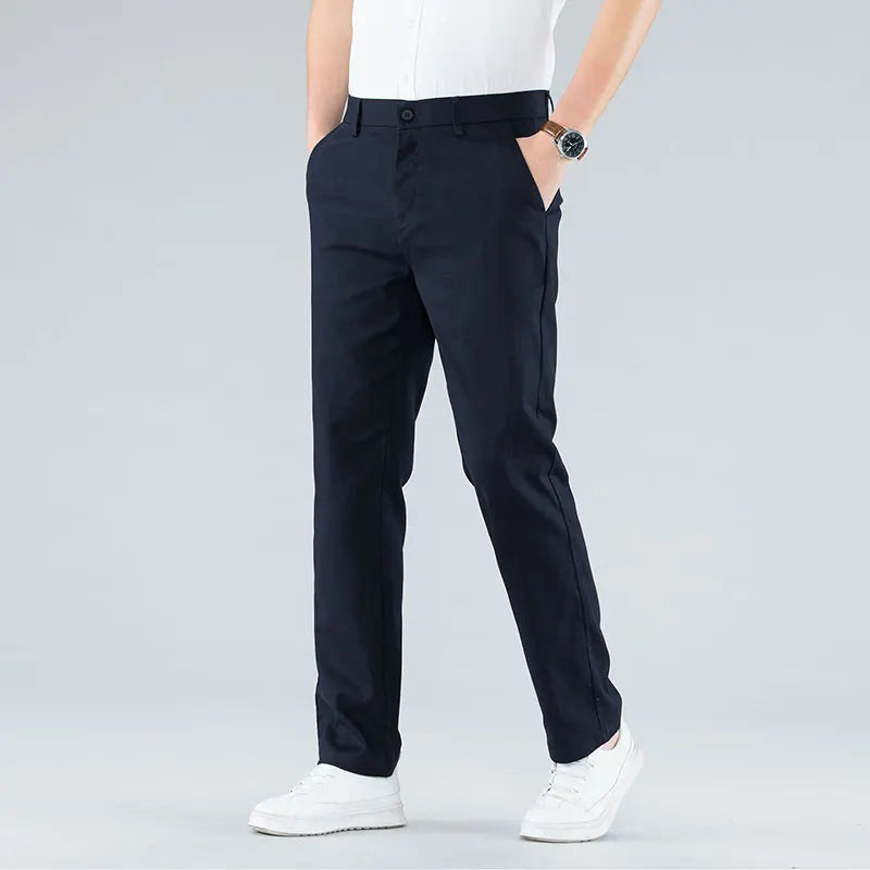 Ultra-Thin Breathable Cotton-Linen Straight Trousers-HighTouch