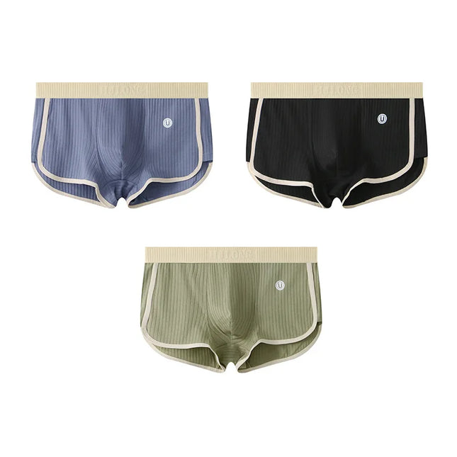 Men's Mid‑Waist Vertical‑Stripe Boxer Shorts Cotton Boxer Briefs  3 pieces 1 Set