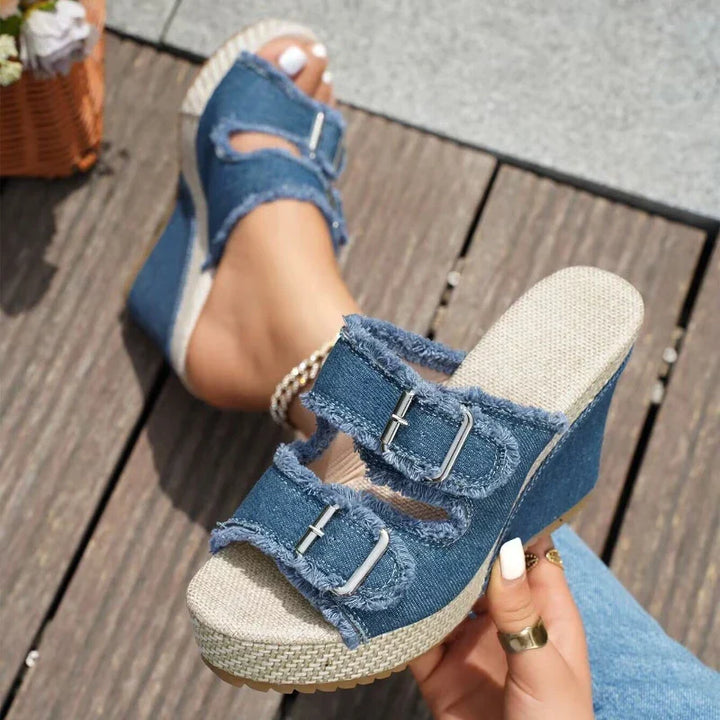 Women's Buckle Wedge Sandals Platform Comfort Shoes