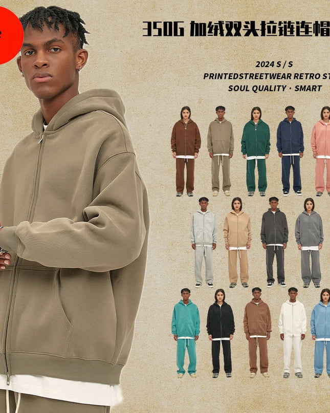 Premium Heavyweight Fleece Double‑Zip Cardigan Hoodie UK