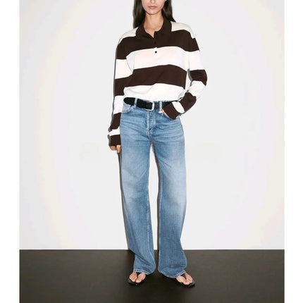 Soft Striped Cotton Knit Sweater – Long Sleeve Spring Preppy Style