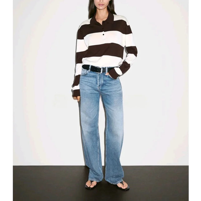 Soft Striped Cotton Knit Sweater – Long Sleeve Spring Preppy Style