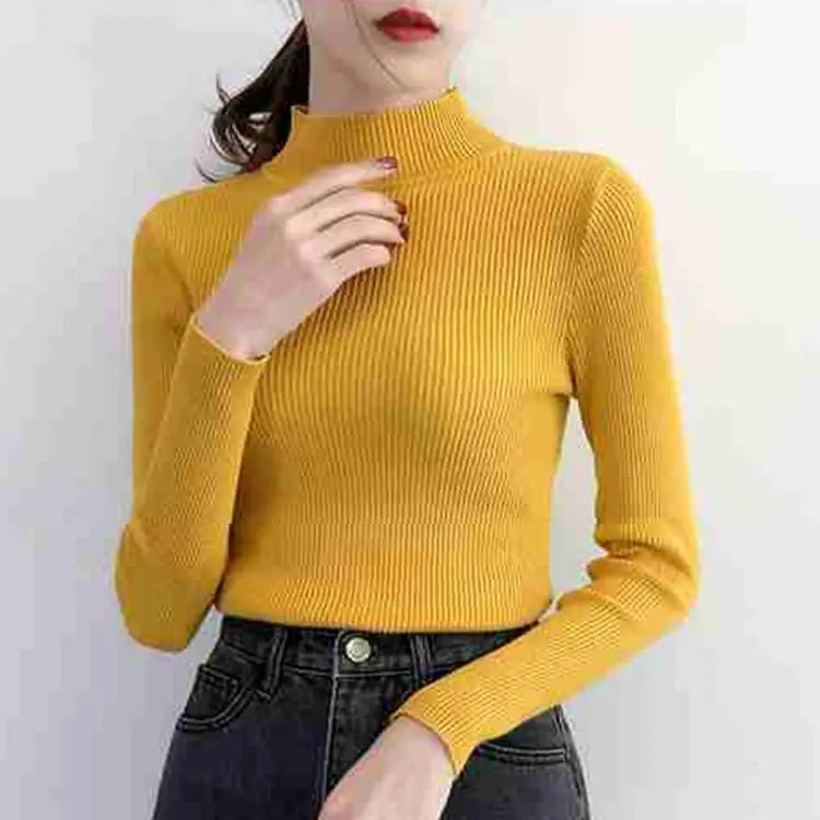 Women’s Stretch Knit Pullover Sweater – Slim Fit Casual Top
