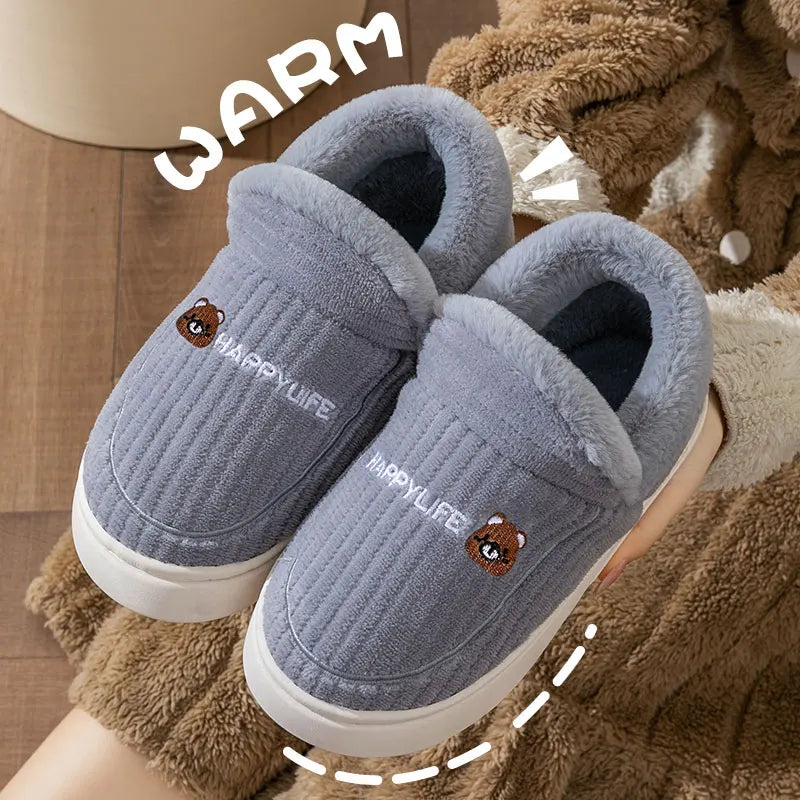 Plush Cotton Slippers for Women – Insulated, Anti-Slip Indoor Home Shoes