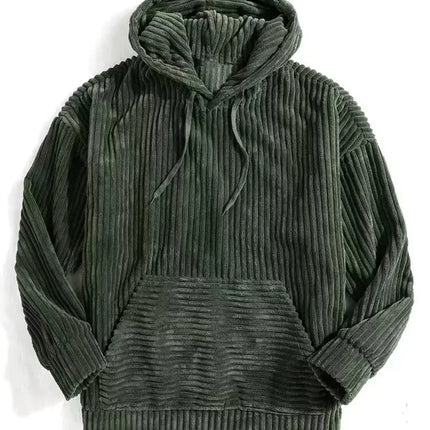 Men’s Thick Corduroy Hooded Sweatshirt – Kangaroo Pocket, Retro Street Style