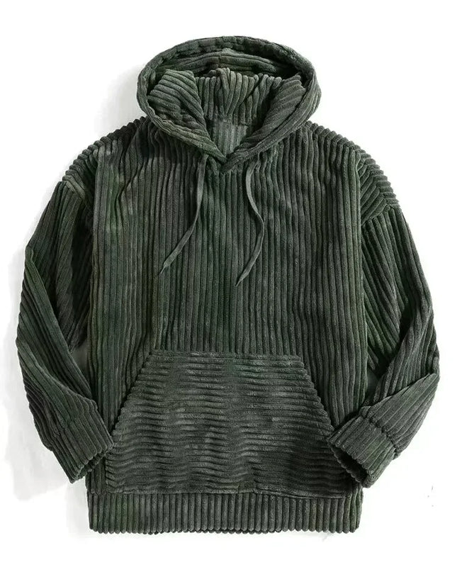 Men’s Thick Corduroy Hooded Sweatshirt – Kangaroo Pocket, Retro Street Style