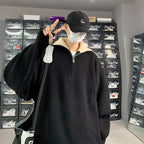 Y2K Half-Zip Stand-Up Collar Pullover Sweater Men-HighTouch