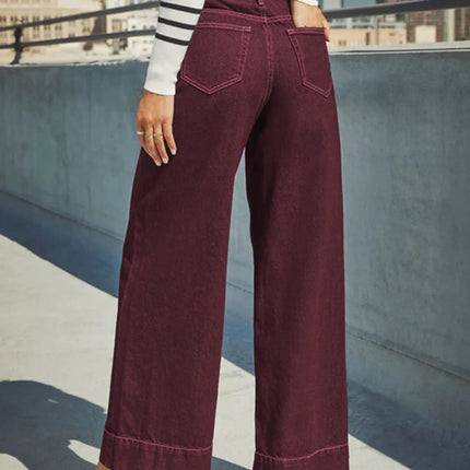 Burgundy High-Waist Wide-Leg Jeans Women