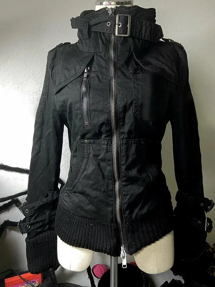 Winter Faux Fur Hood Jacket Women Y2K Vintage Gothic Parka