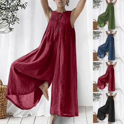 Oversized Chiffon Wide‑Leg Jumpsuit – Sleeveless V‑Neck Summer Romper
