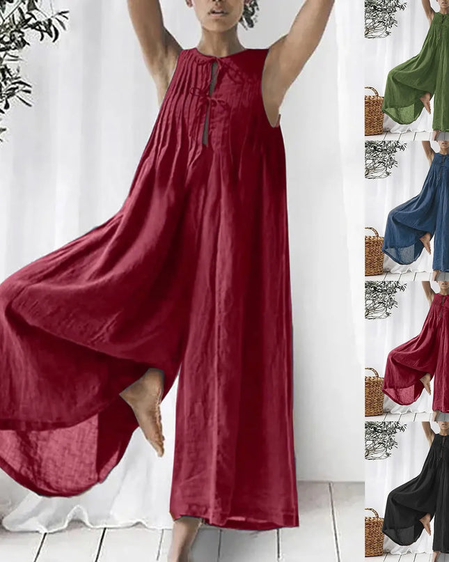 Oversized Chiffon Wide‑Leg Jumpsuit – Sleeveless V‑Neck Summer Romper