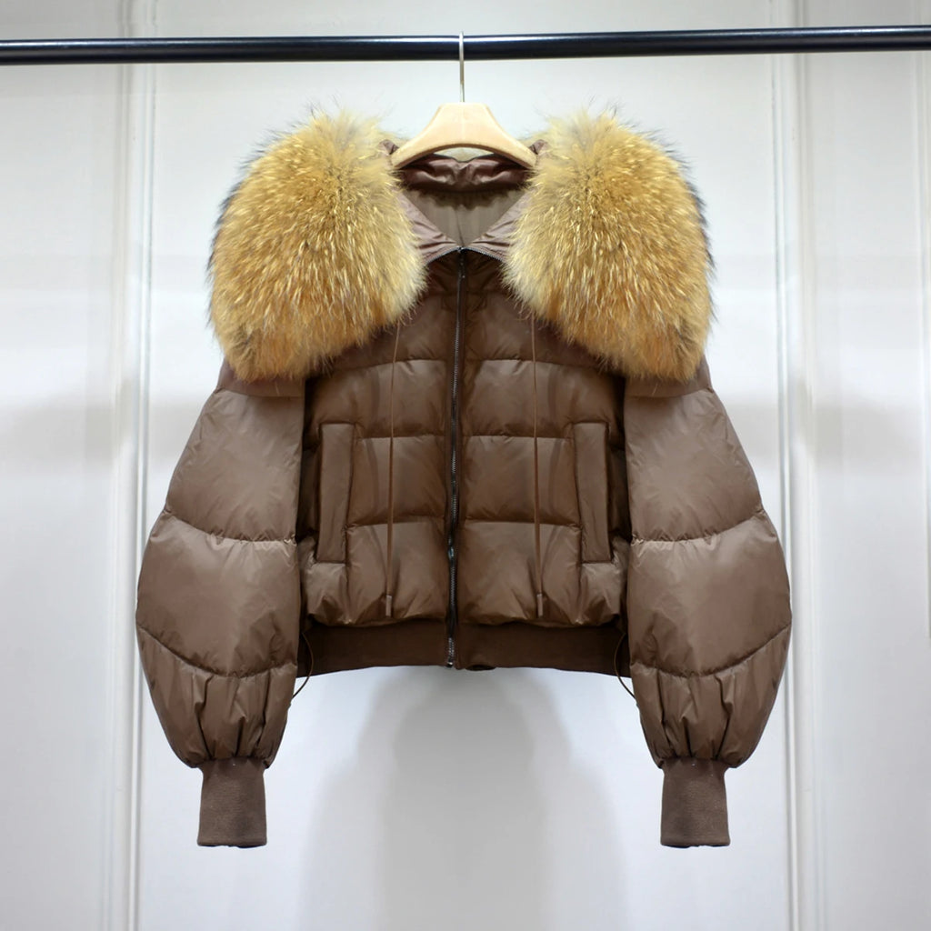Short White Duck Down Parka Women-HighTouch