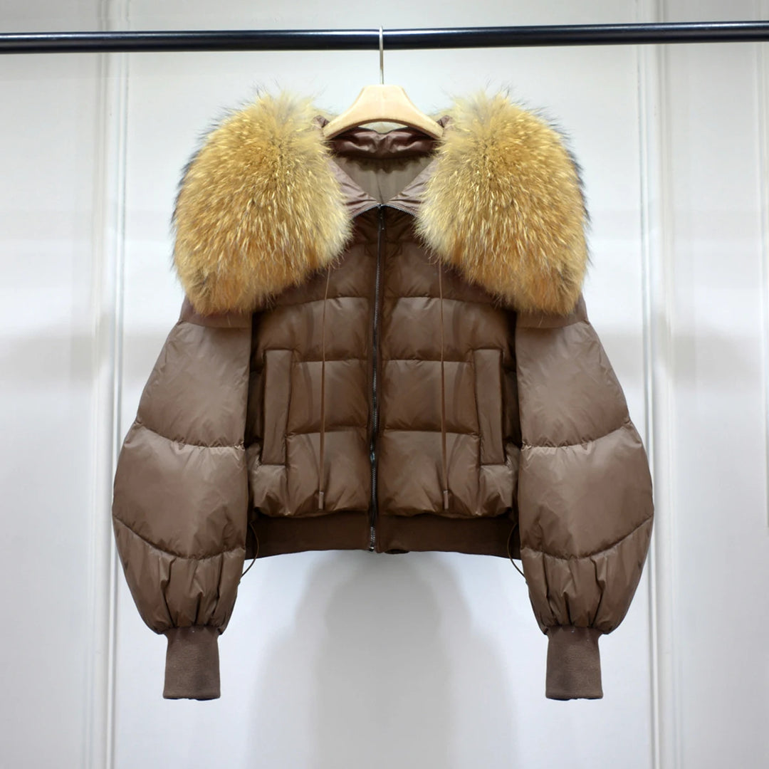 Short White Duck Down Parka Women-HighTouch