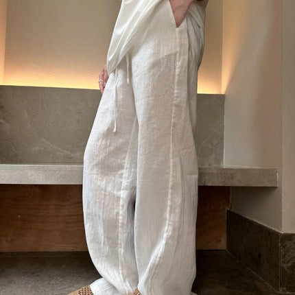 Women's White High-Waisted Wide-Leg Casual Pants – Lightweight & Comfortable