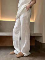 Women's White High-Waisted Wide-Leg Casual Pants – Lightweight & Comfortable-HighTouch