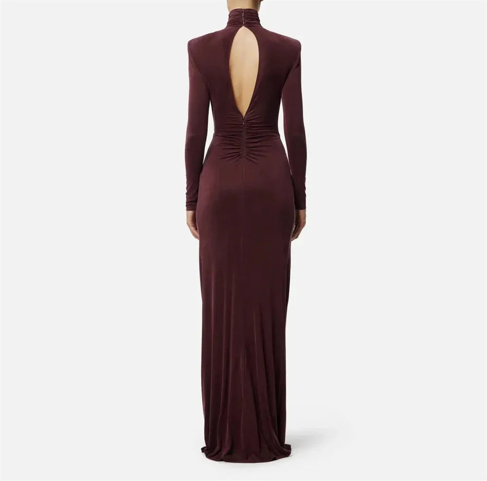 Women’s High Neck Mermaid Evening Gown Long Sleeve Elegant Dress-HighTouch