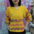 Vintage Boho V-Neck Blouse – Lantern Sleeve Pullover-HighTouch