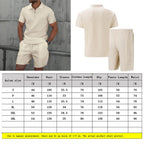 Men’s Summer Waffle Knit Zip-Up Lapel Short Sleeve Suit & Shorts Set-HighTouch