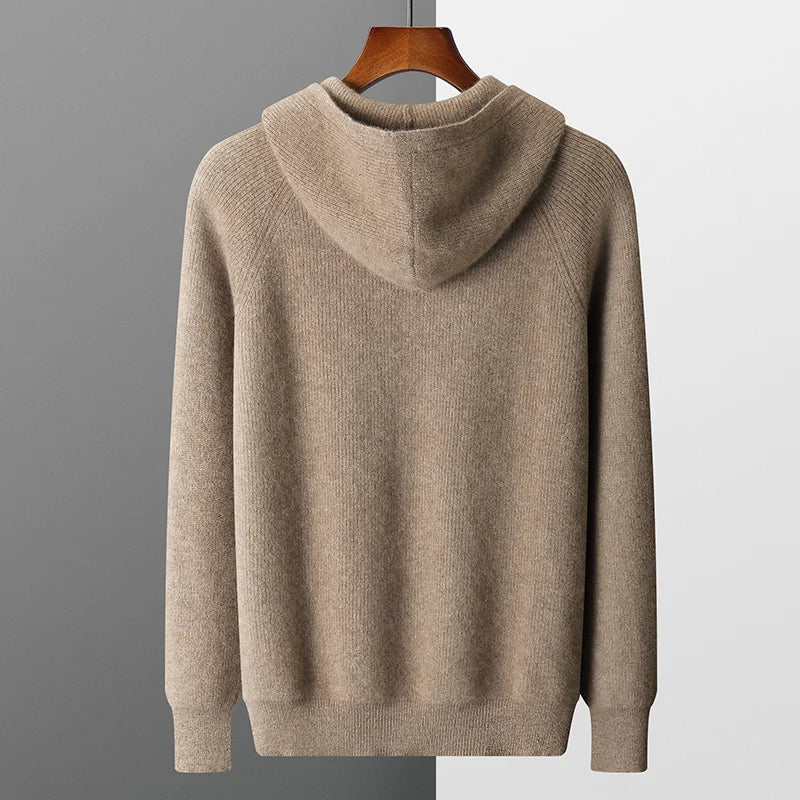 Wool Zip Hoodie Cardigan Men ‒ Thick Knit Autumn/Winter Zip Jacket-HighTouch