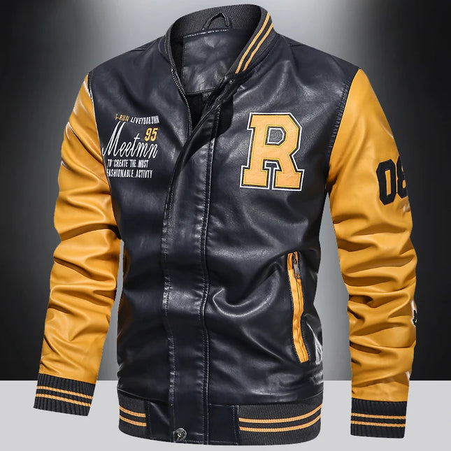 Premium Men’s Color‑Block PU Motorcycle / Pilot Jacket