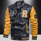 Premium Men’s Color‑Block PU Motorcycle / Pilot Jacket-HighTouch