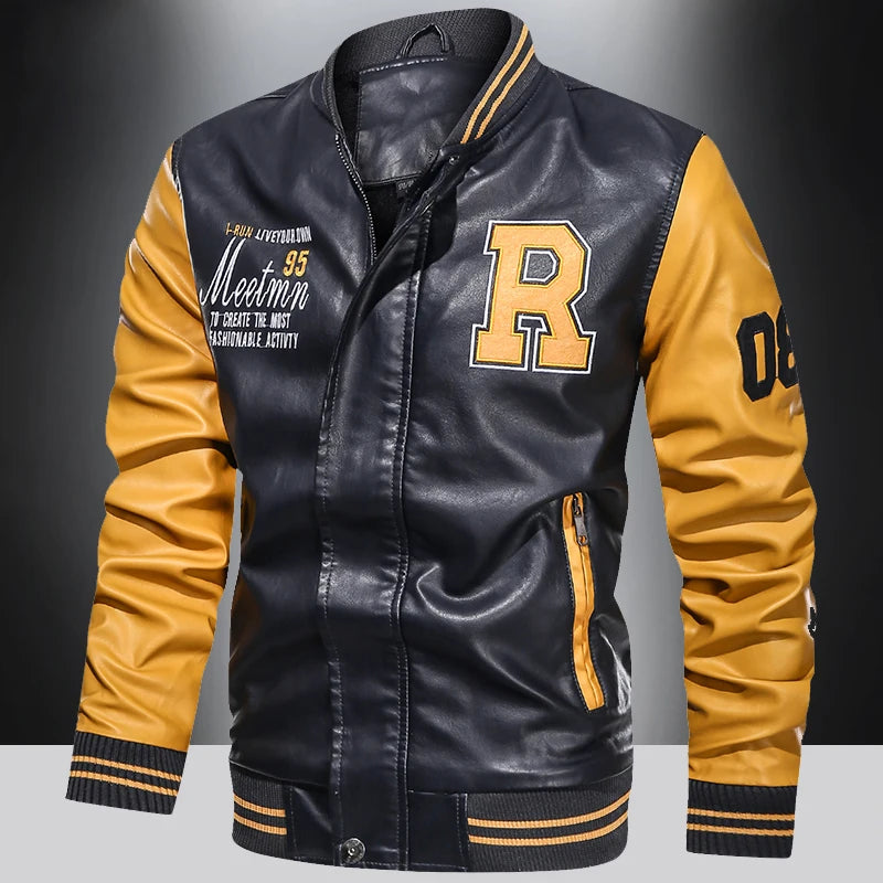 Premium Men’s Color‑Block PU Motorcycle / Pilot Jacket-HighTouch