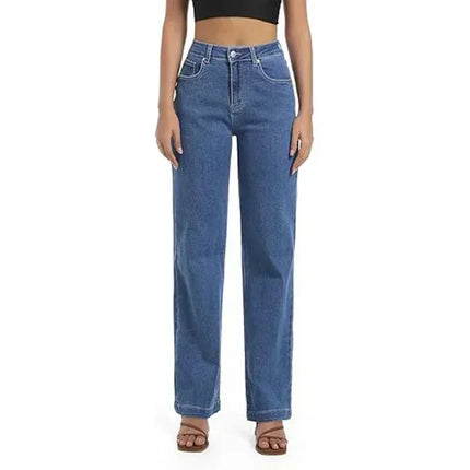 High Waisted White Stretch Straight Leg Jeans