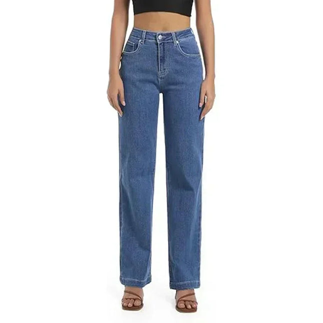 High Waisted White Stretch Straight Leg Jeans
