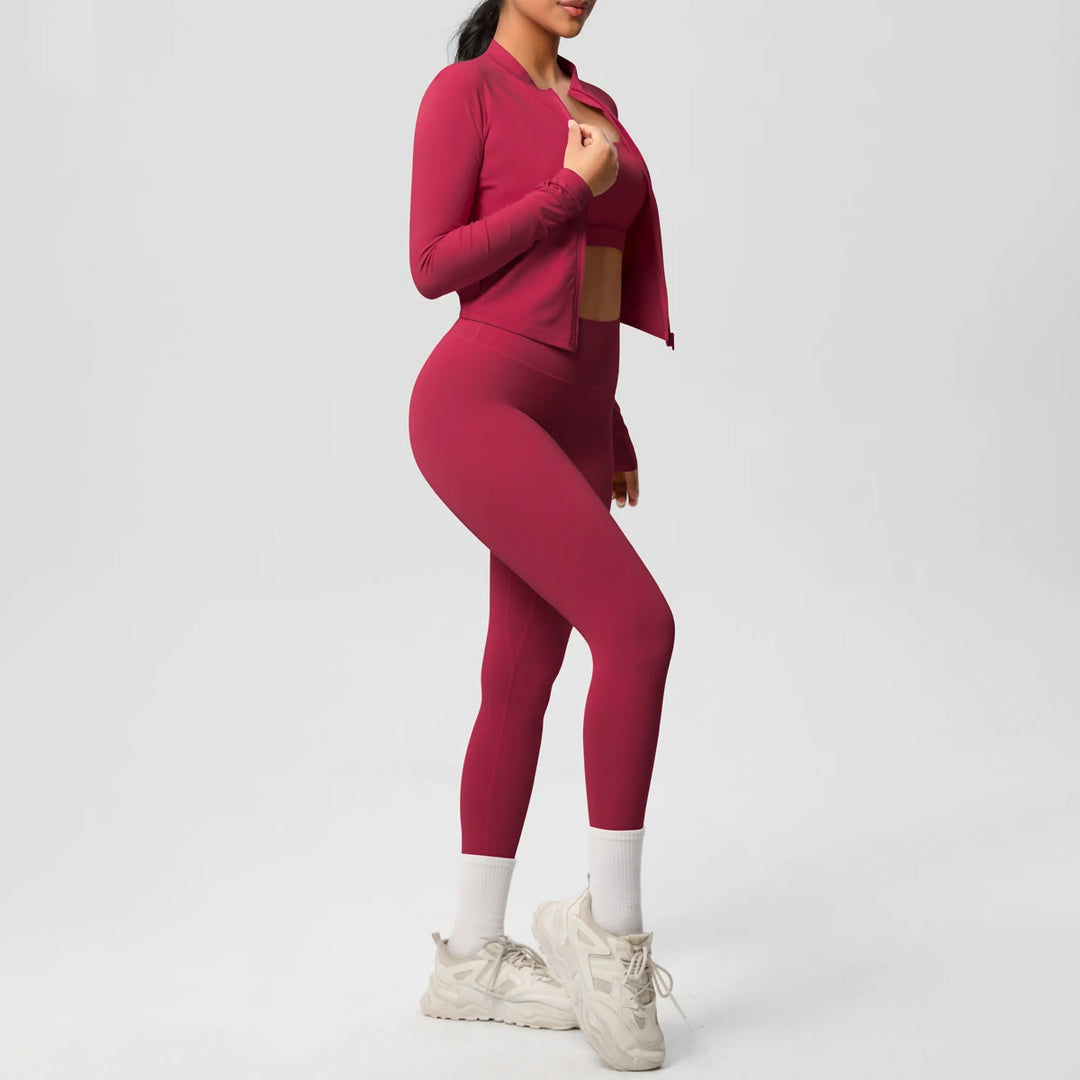 Women Gym Set 3 Piece Workout Outfit Fitness Activewear-HighTouch