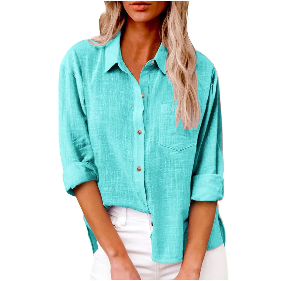 Women’s Long Sleeve Cotton-Linen Shirt-HighTouch