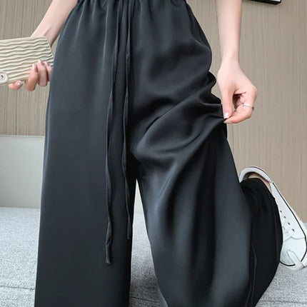 Cool & Chic – Ice Silk Satin High-Waist Wide-Leg Pants