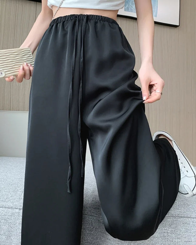 Cool & Chic – Ice Silk Satin High-Waist Wide-Leg Pants