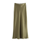 Women’s Satin High Waist Midi Skirt – Elegant Summer Office Skirt-HighTouch