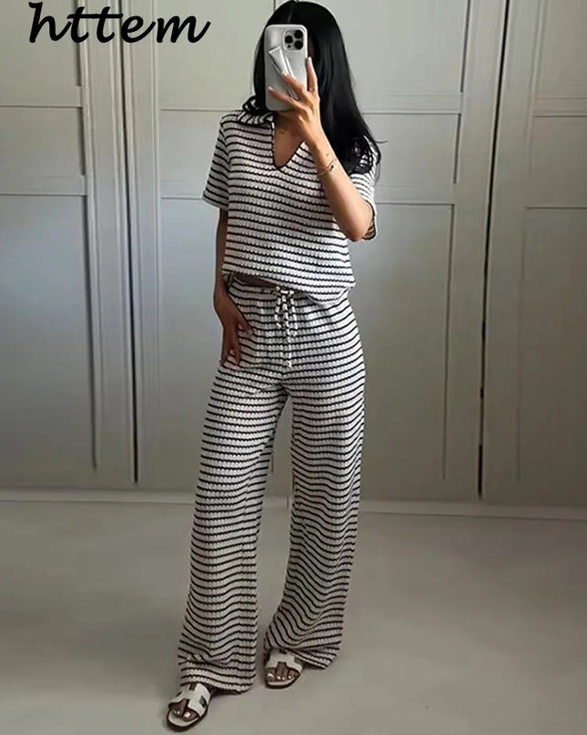 Women’s Knit Striped Pullover & Pants Set