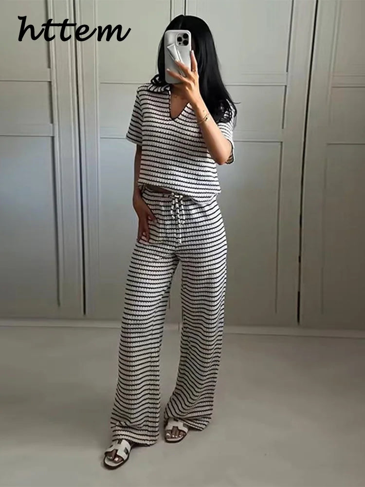 Women’s Knit Striped Pullover & Pants Set-HighTouch