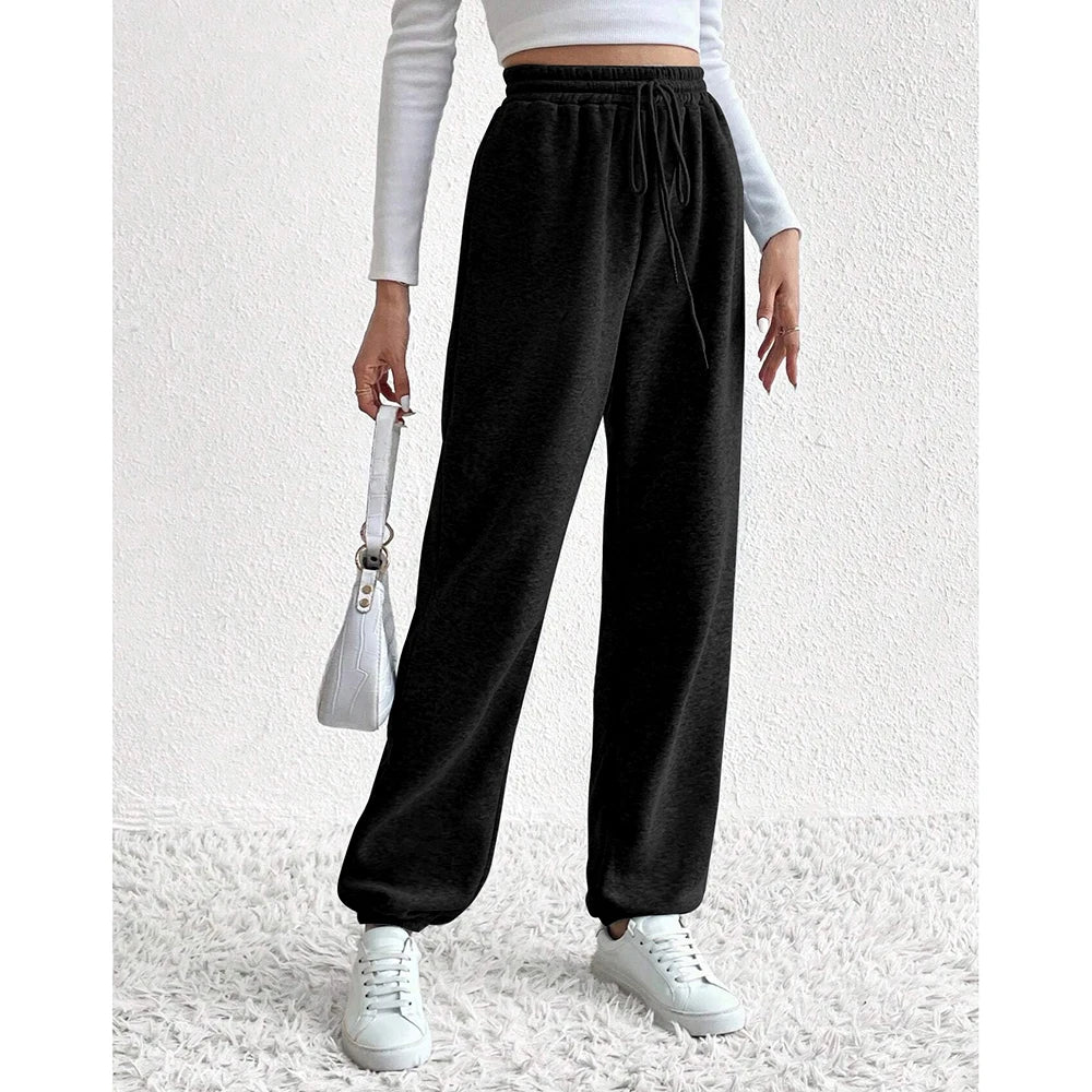Mia Muse High-Waist Ankle Sporty Pants – All‑Season Solid Casual Trousers-HighTouch