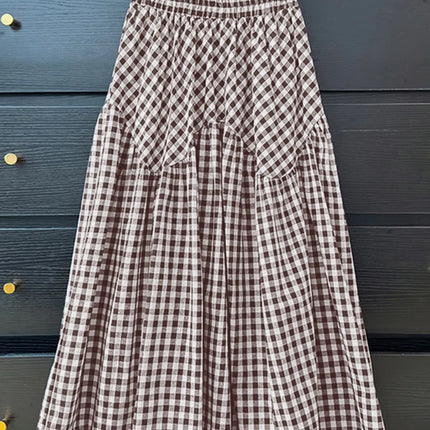 Plaid Printed Ruffle Maxi Skirt