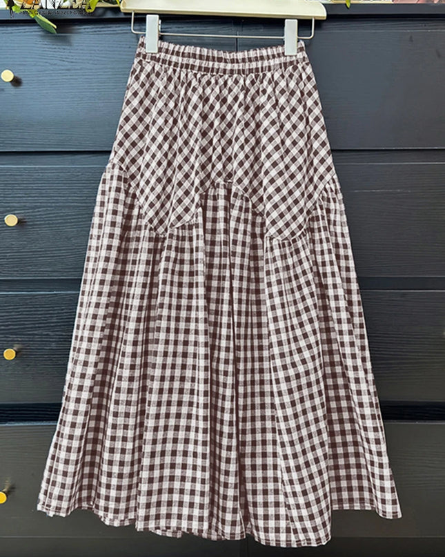 Plaid Printed Ruffle Maxi Skirt