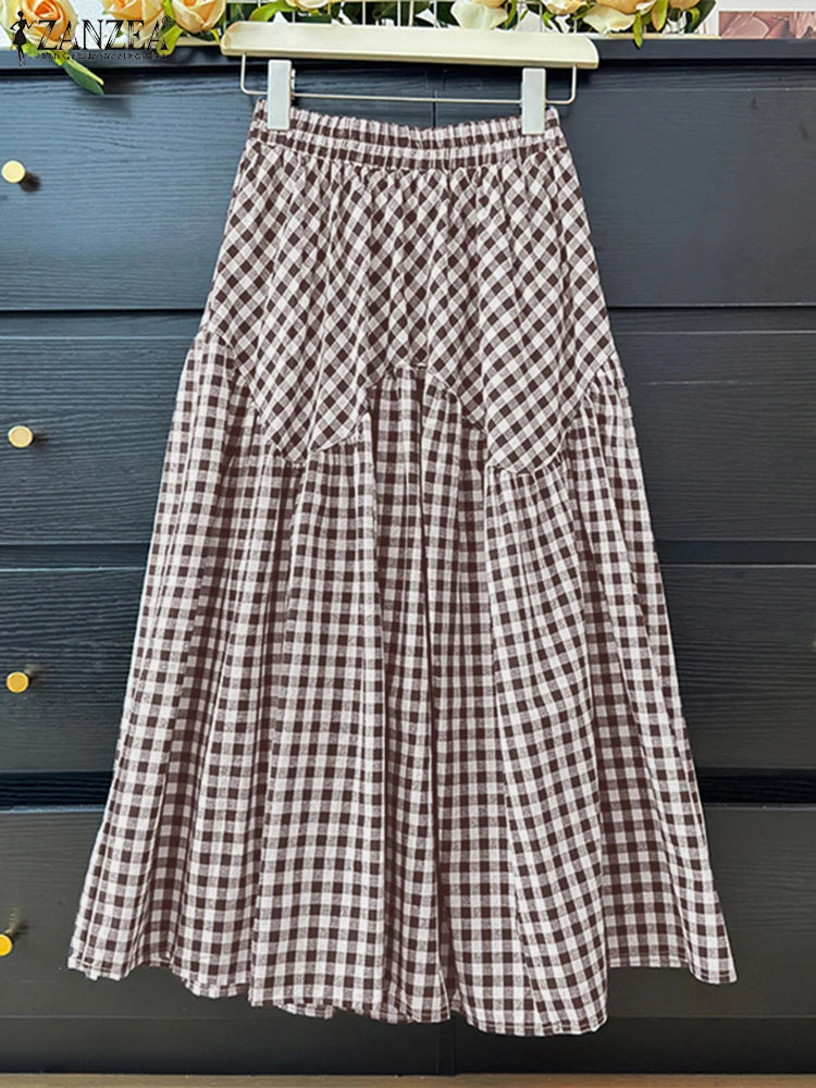Plaid Printed Ruffle Maxi Skirt-HighTouch