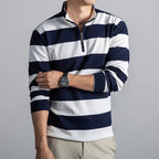 Stand-Up Collar Striped Long Sleeve Tee – Soft Cotton Blend Autumn Staple-HighTouch