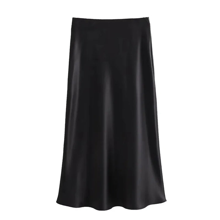 Women’s Satin High Waist Midi Skirt – Elegant Summer Office Skirt-HighTouch