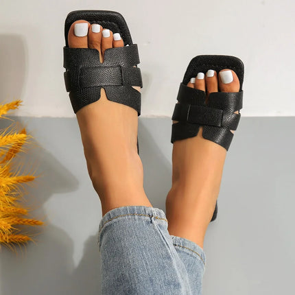 Women's Designer Open Toe Flat Slides – Summer Casual Sandals