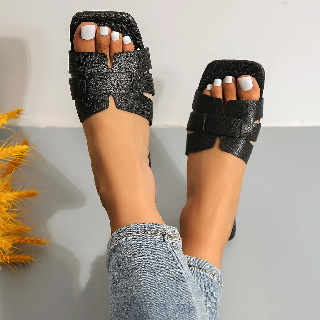 Women's Designer Open Toe Flat Slides – Summer Casual Sandals-HighTouch