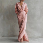 Linda - Boho V Neck Wrap Waist Maxi Dress