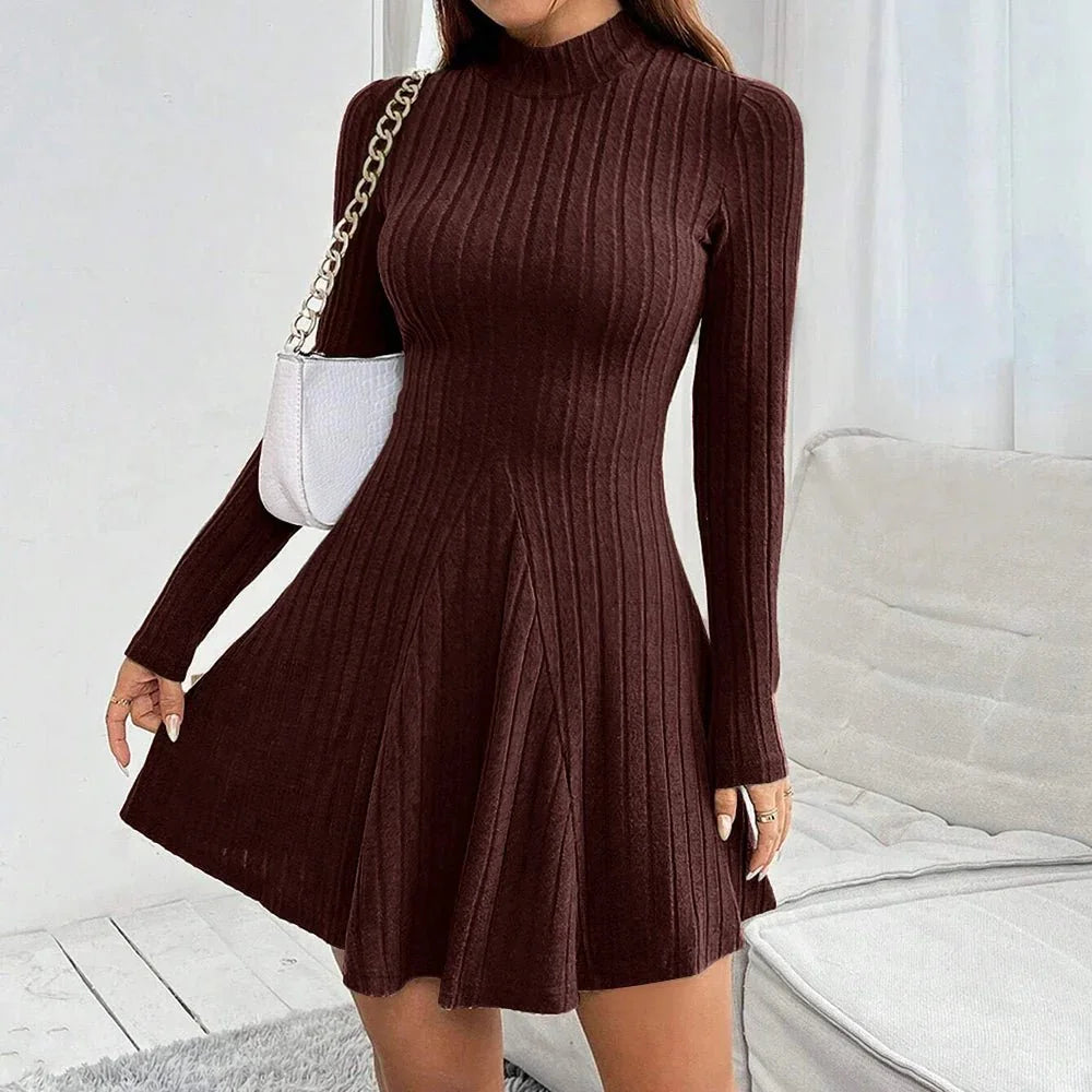 Women’s Mock Neck Sweater Dress with Flared Hem