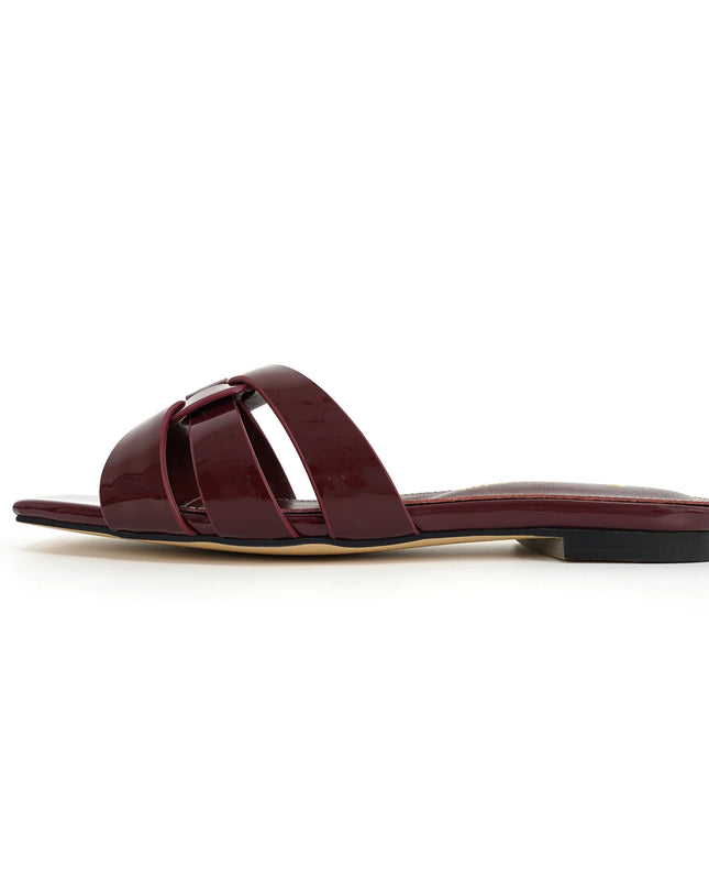 Genuine Leather Square Toe Summer Slides