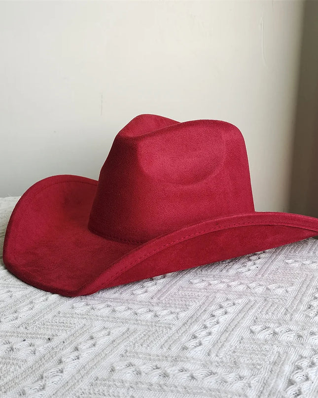 Suede Wide-Brim Western Cowboy Fedora Adjustable Fit