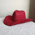 Suede Wide-Brim Western Cowboy Fedora Adjustable Fit-HighTouch