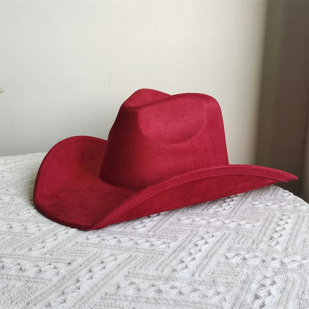 Suede Wide-Brim Western Cowboy Fedora Adjustable Fit